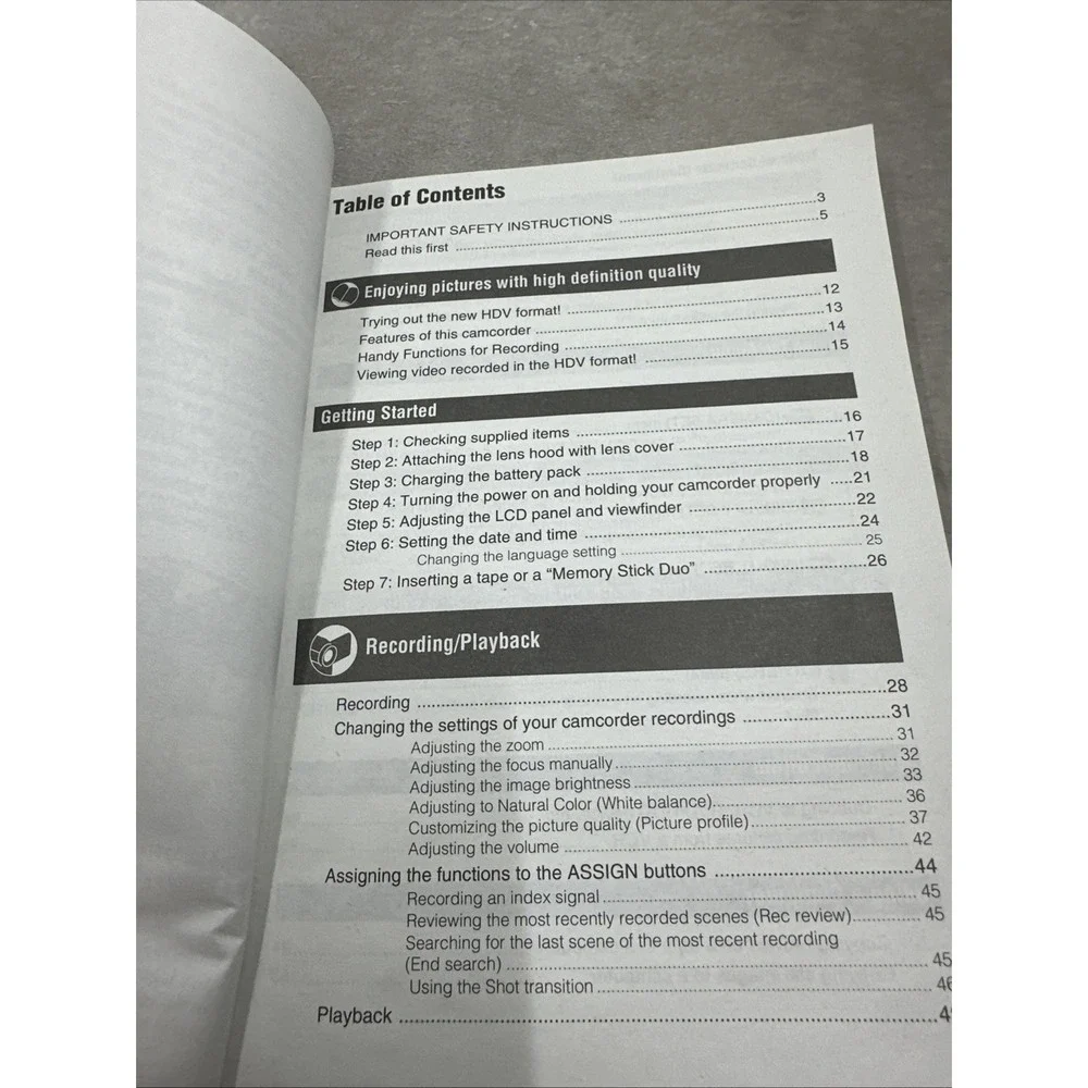 Sony HDR-FX1000 Handycam HDV Camcorder Operating Guide Manual ONLY